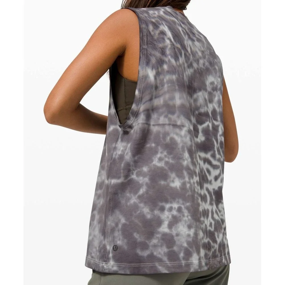 Lululemon All Yours Tank Top Womens‎ 8 Black Grey Tie Dye Marble Muscle Tee